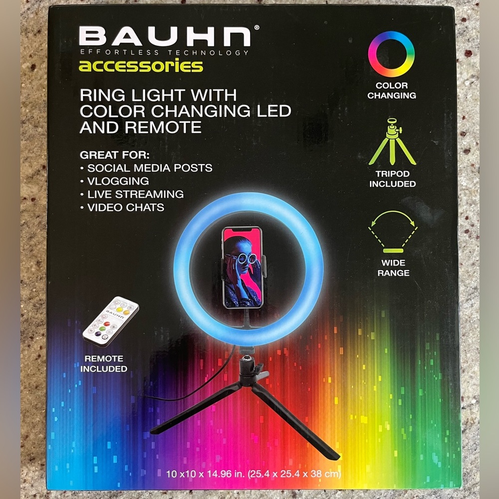 BNIB》Bauhn ☆ Color Changing LED Ring Light with Tripod and Remote